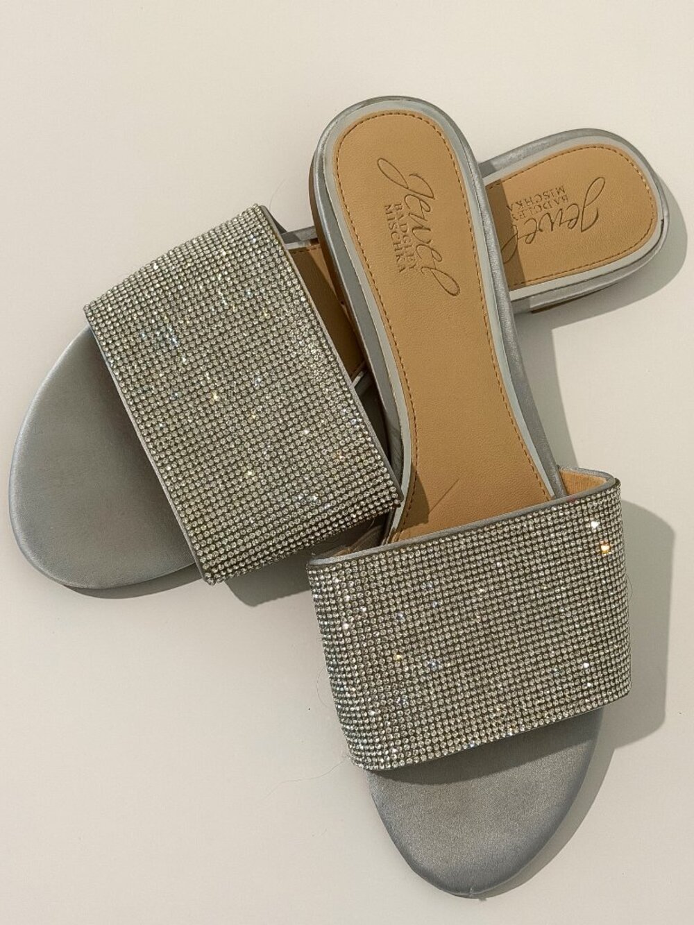 Jewel by Badgley Mischka Crystal Slide Sandals - Silver - Size 8